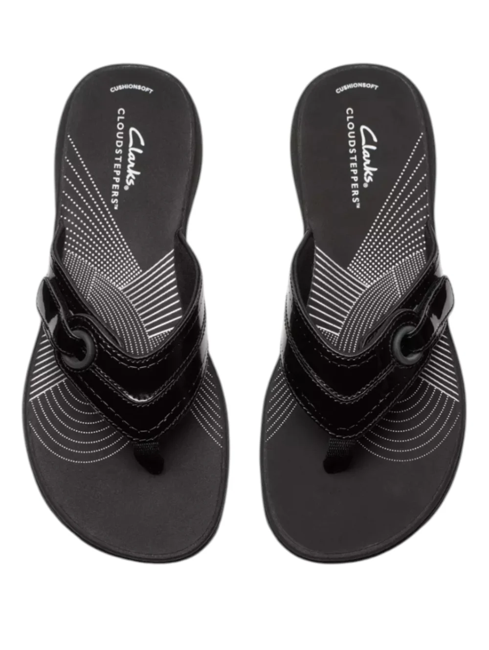 Clarks Cloudsteppers Black Patent  CushionSoft Flip Flop Sandals Women's 10